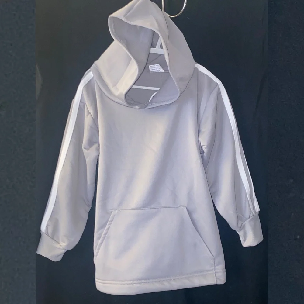 💞 New Little Boys Size 4 Grey Hoodie With White Stripes